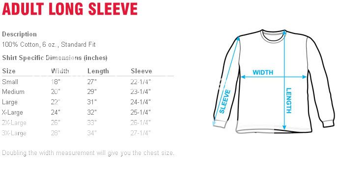 men's long sleeve shirt size chart